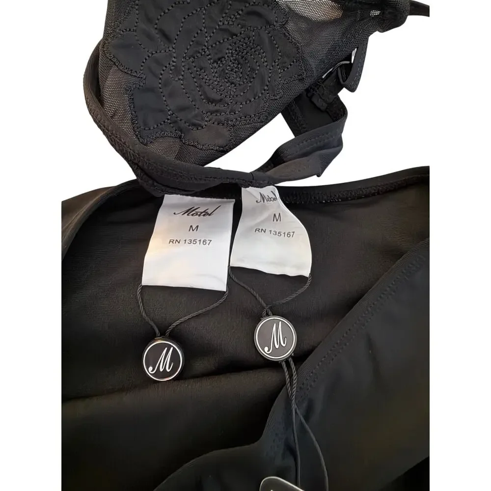 $80 NWT Motel day dream Bikini rose applique Top & high rise bottoms size medium